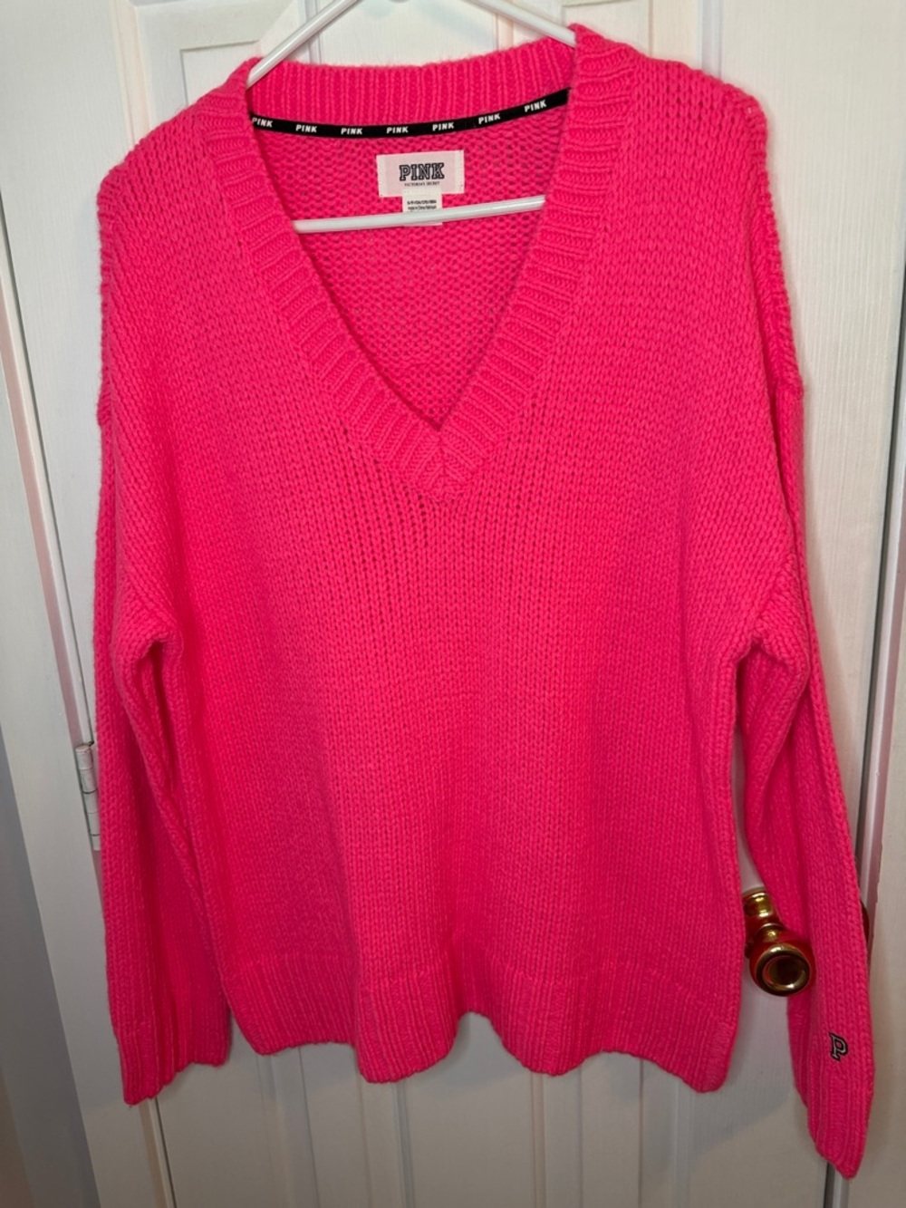 Victoria's Secret PINK | Hot Pink Oversized V-Neck Chunky Knit Sweater
